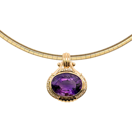 Oval Amethyst and Diamond Yellow Gold Pendant – 23.48 Carat Amethyst