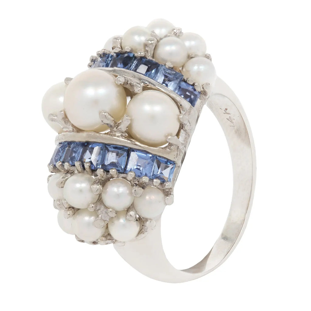 Bombe Pearl and Sapphire Cocktail Ring Estate Collection