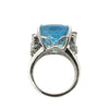 Rear view of platinum aquamarine and diamond ring showcasing leaf motif diamond setting