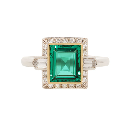 Rare Colombian Emerald and Diamond Frame Ring