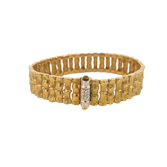 ROBERTO COIN 18K Gold 7.0-Inch Bamboo Bracelet with Pavé Diamond Clasp