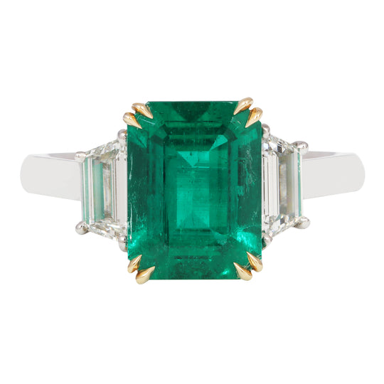 Important Emerald and Diamond Trapezoid Ring