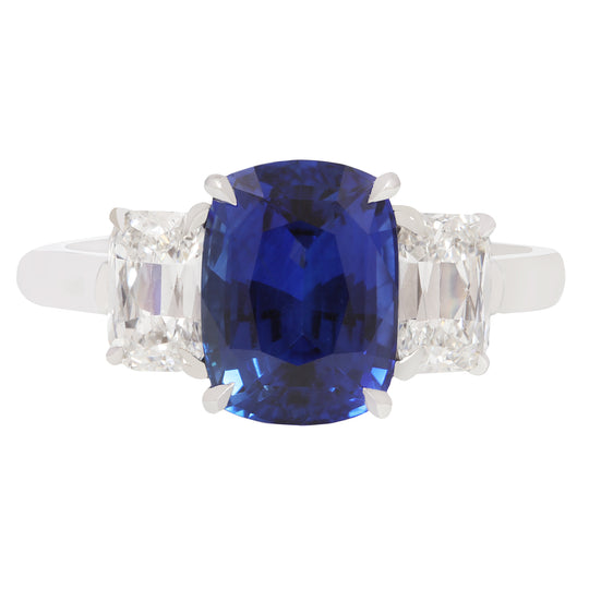 Unique Sapphire and Cushion Diamond Ring