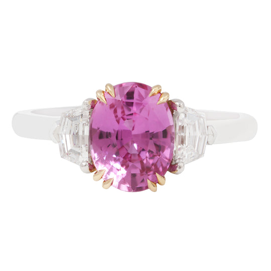 Pink Oval Sapphire and Diamond Epaulette Ring