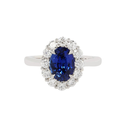 Ceylon Sapphire and Diamond Halo Ring