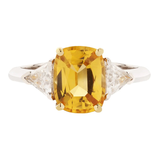 Yellow Cushion Sapphire and Trillion Diamond Ring by Tiffany & Co.