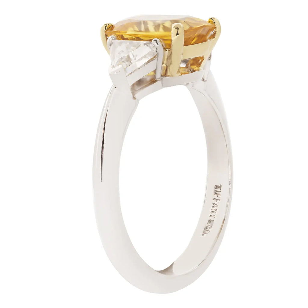 Yellow Cushion Sapphire and Trillion Diamond Ring by Tiffany & Co. Gleim the Jeweler
