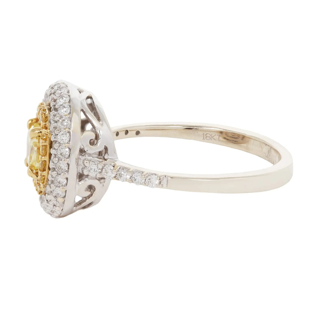 Fancy Yellow Cushion Diamond Double Geometric Halo Ring Estate Collection