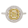 Fancy Yellow Cushion Diamond Double Geometric Halo Ring Estate Collection