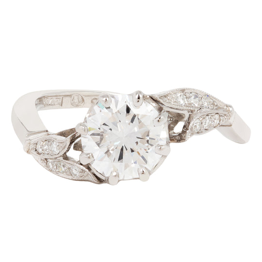 Contoured Split Shank Leaf Motif Diamond Engagement Ring
