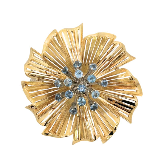 Yellow Gold Sapphire Starburst Petal Brooch