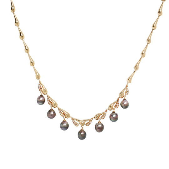 Teardrop Gold Tahitian Pearl and Diamond Necklace