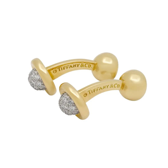 TIFFANY & CO. Diamond Pave Dumbbell Cufflinks 18K Gold & Platinum 0.50 CTW