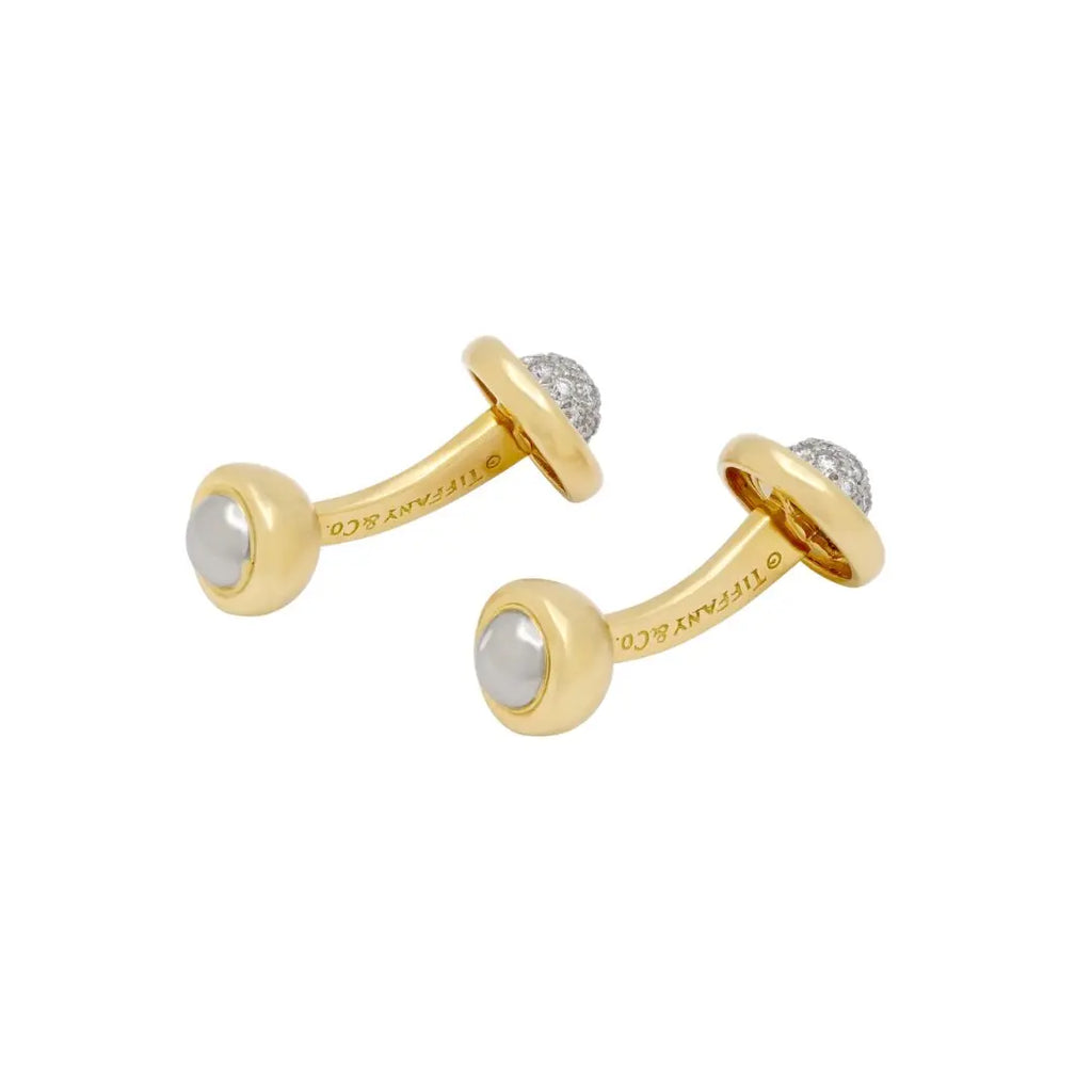 Vintage Tiffany cufflinks gold platinum diamond pave dome detail