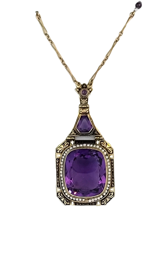 Vintage Amethyst Enamel Framed Necklace