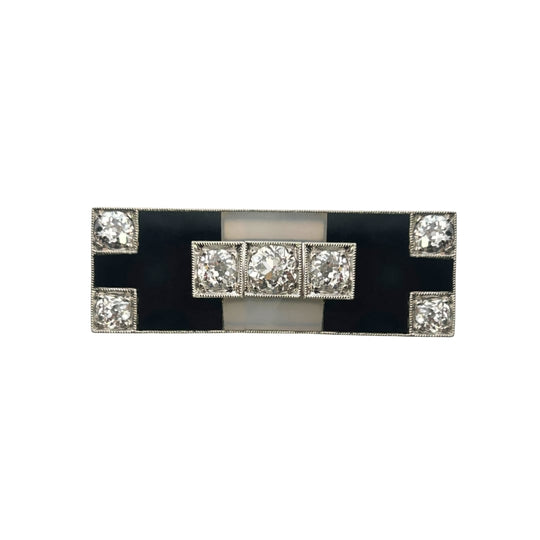 Art Deco White & Black Onyx Diamond Brooch – Old European Cut Diamonds