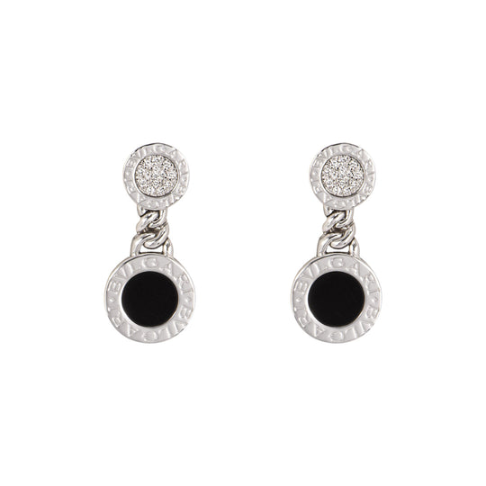 BVLGARI “Bvlgari Bvlgari” Onyx and Diamond Drop Earrings – 18k White Gold