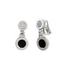 18k white gold Bvlgari drop earrings featuring pavé diamond tops and black onyx discs.