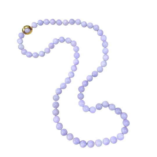 GUMP'S Type A Lavender Jade Bead Necklace – 18k Yellow Gold Clasp, 32”