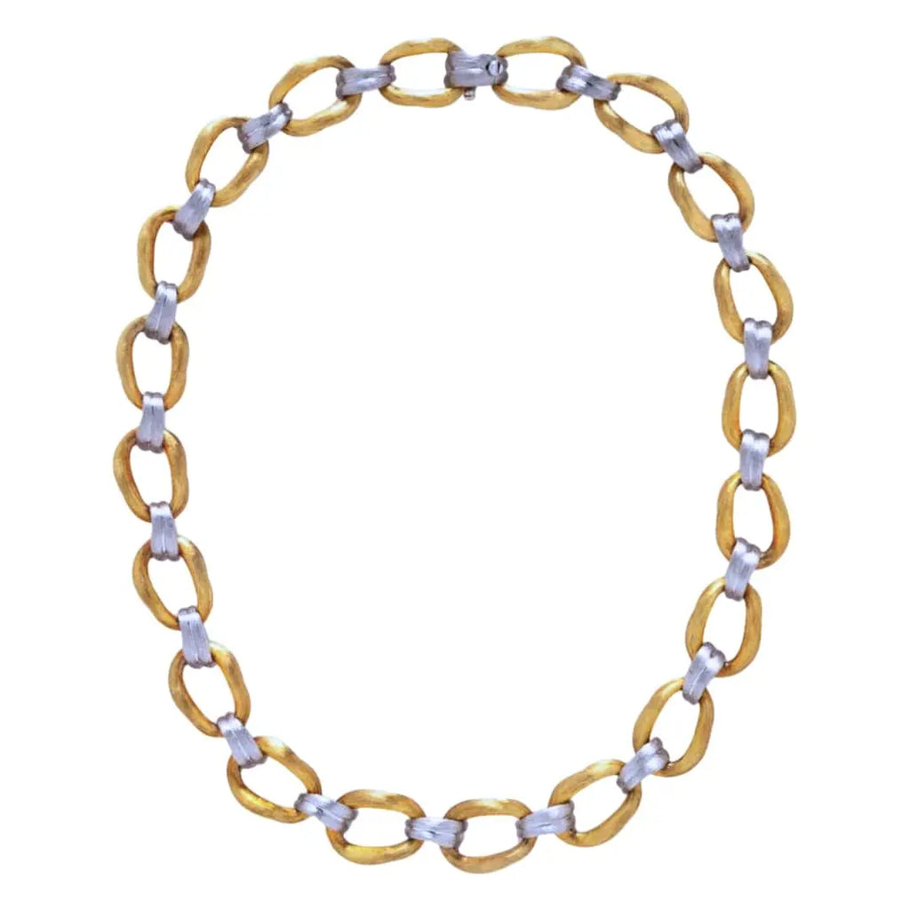 Henry Dunay Sabi necklace in 18k yellow gold and platinum, designed with textured organic links inspired by the Japanese wabi-sabi aesthetic.