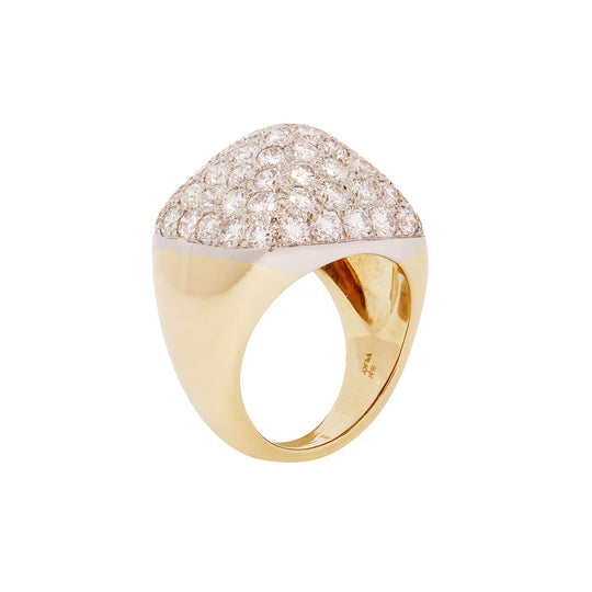 OSCAR HEYMAN Square Pave Sugarloaf Dome Ring with Platinum Top & Yellow Gold Shank – 5.13 Total Carats