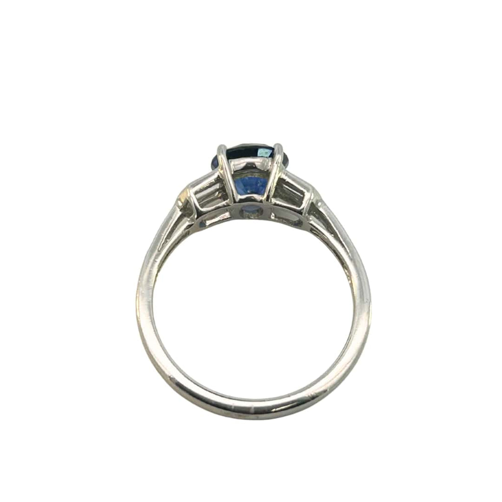 Undergallery/back view highlighting the basket and baguette layout of the platinum setting.