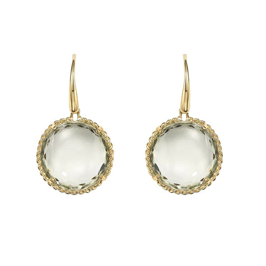 ROBERTO COIN Prasiolite Drop Earrings – 18k Yellow Gold with Twisted Rope Detail