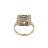Back view of the ring showing open gallery work and solid yellow gold shank.