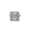 Front view of a vintage two-tone ring featuring a square diamond-set top and yellow gold base.