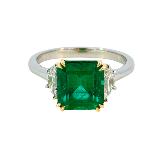 3.03 ct. Zambian Emerald Diamond Three-Stone Ring