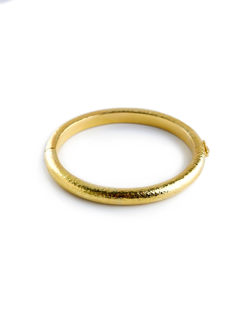 Domed Hammered Gold Bangle Bracelet Elizabeth Locke Collection