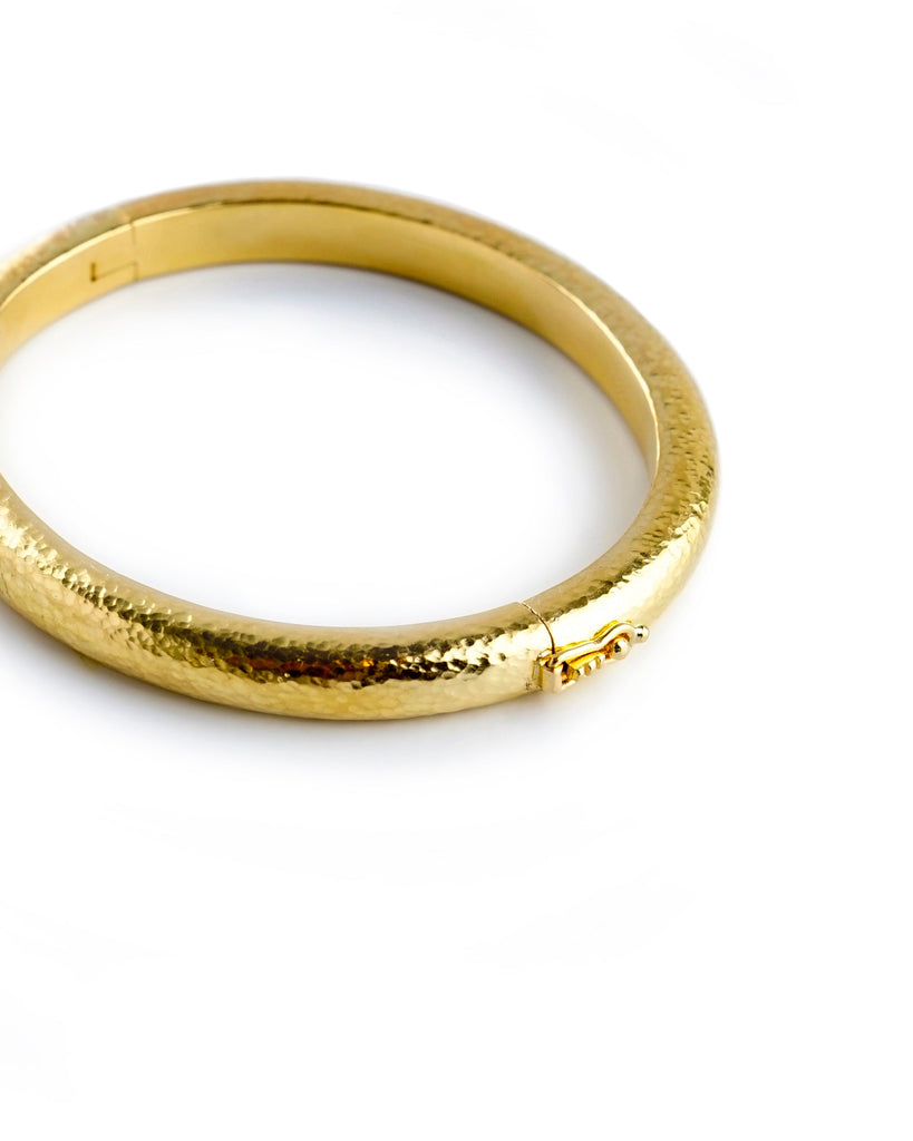 Domed Hammered Gold Bangle Bracelet Elizabeth Locke Collection