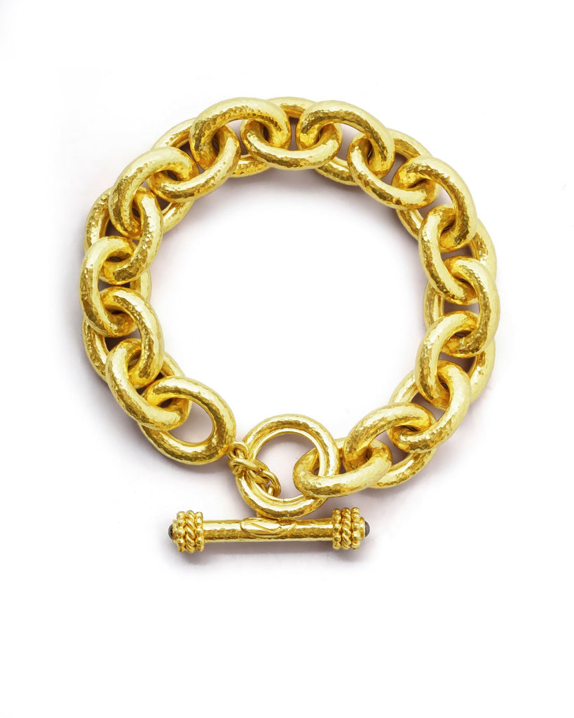 Heavy Oval Link Hammered Gold Bracelet Elizabeth Locke Collection