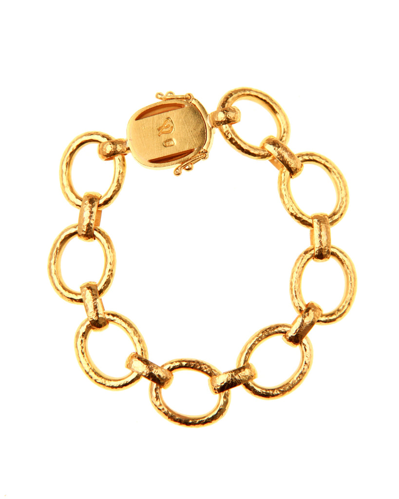 Oval Link Hammered Gold Bracelet with  Bee Clasp Elizabeth Locke Collection