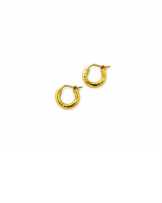 Baby Hammered Hoop Earrings in 19K Yellow Gold