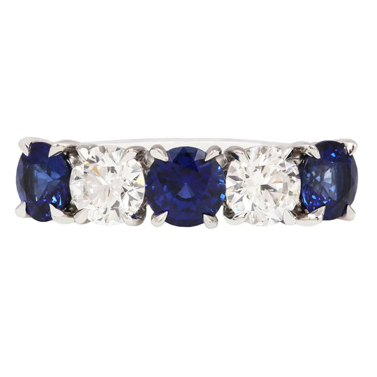 Round Sapphire and Diamond Platinum Band