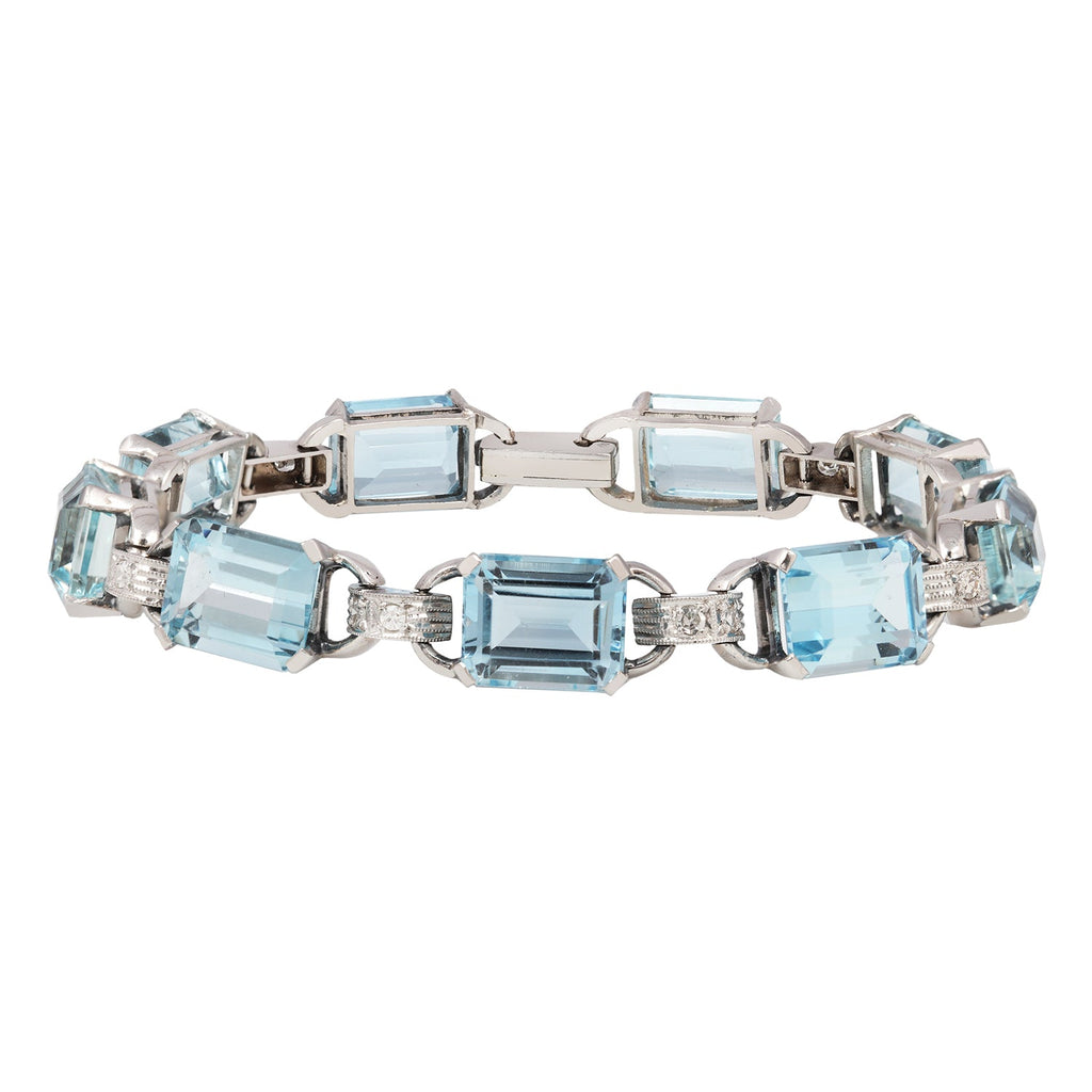 Platinum Aquamarine and Diamond Bracelet Estate Collection