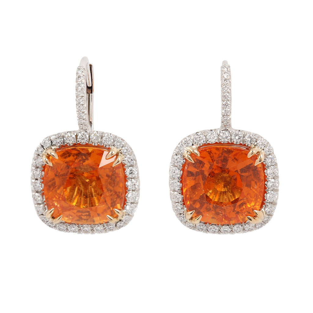 Cushion-cut Madarin Garnet Diamond Drop Earrings The Gleim Collection
