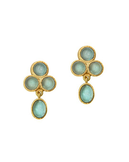 Triad Drop Aquamarine Cabochon Earrings