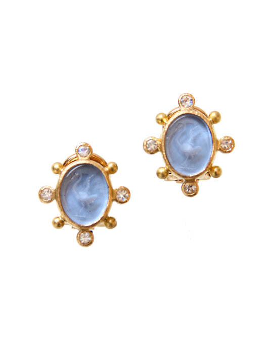 Venetian Glass Intaglio Engraved Crane Earrings