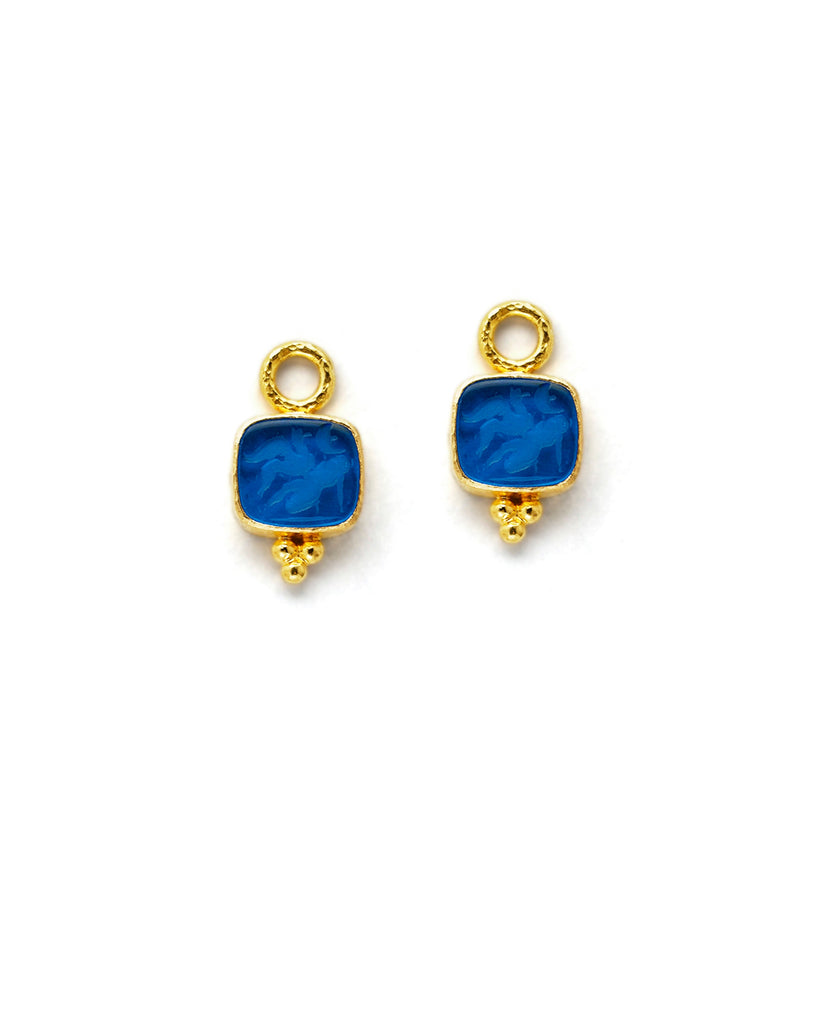 Peacock Venetian Glass Pegasus and Goddess Intaglio Earring Pendants Elizabeth Locke Collection