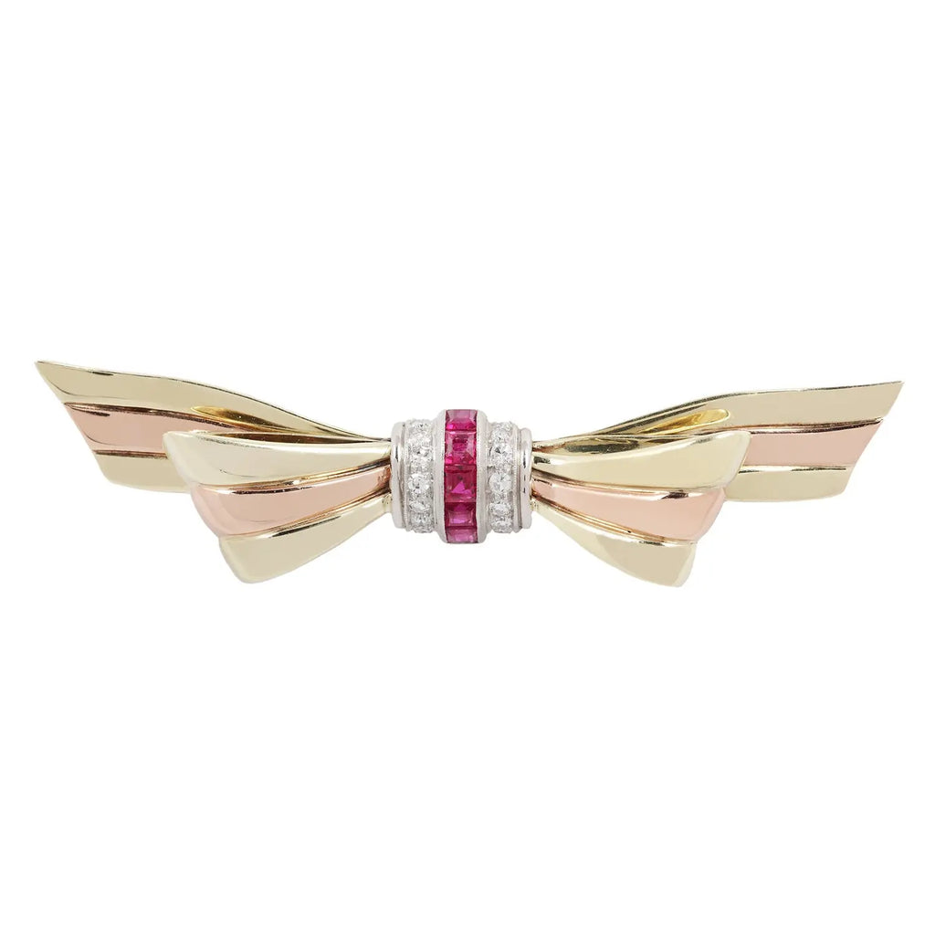 Tri-color Retro Ruby and Diamond Brooch Estate Collection