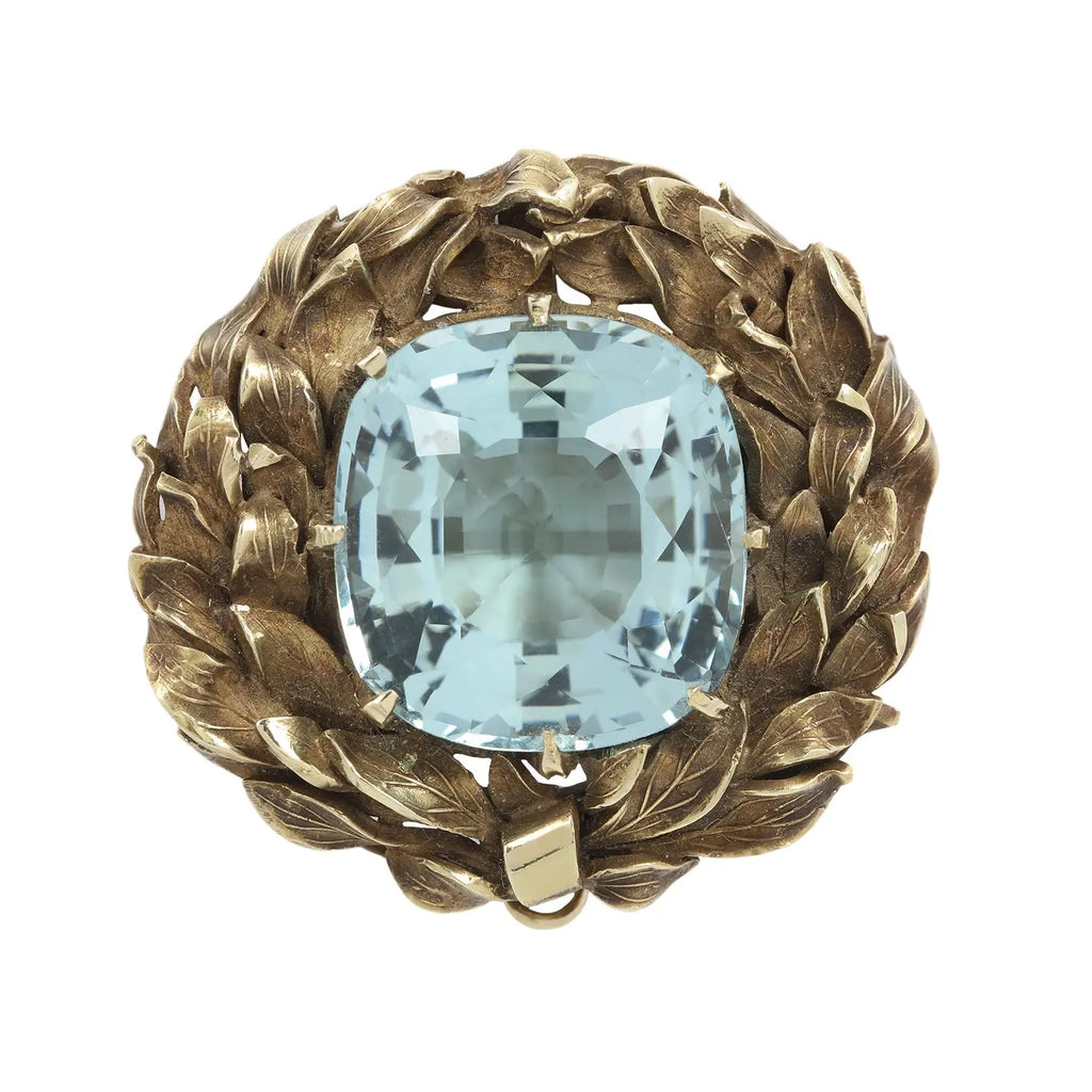Arts & Crafts Cushion-cut Aquamarine Garland Brooch and Pendant Estate Collection