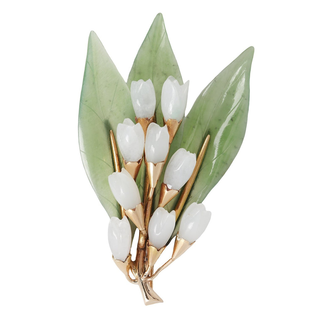 Lily of the Valley Nephrite Jade Brooch Estate Collection