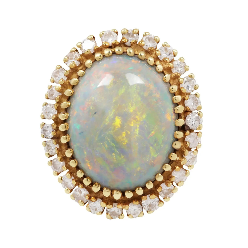 Large Opal and Diamond Halo Cocktail Ring Estate Collection