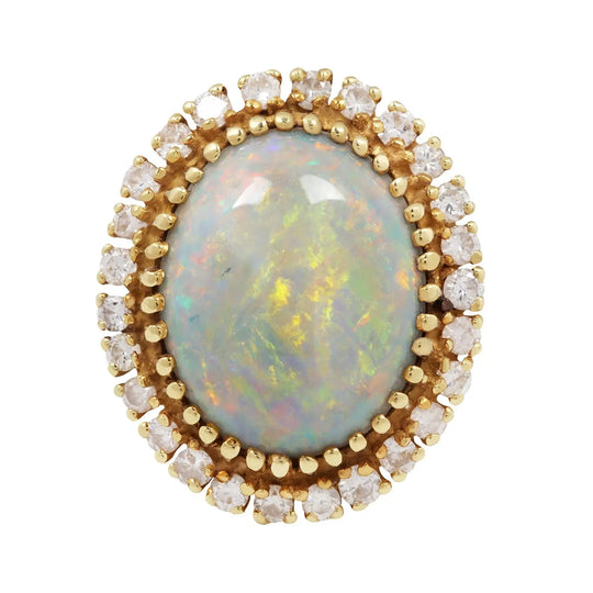 Large Opal and Diamond Halo Cocktail Ring