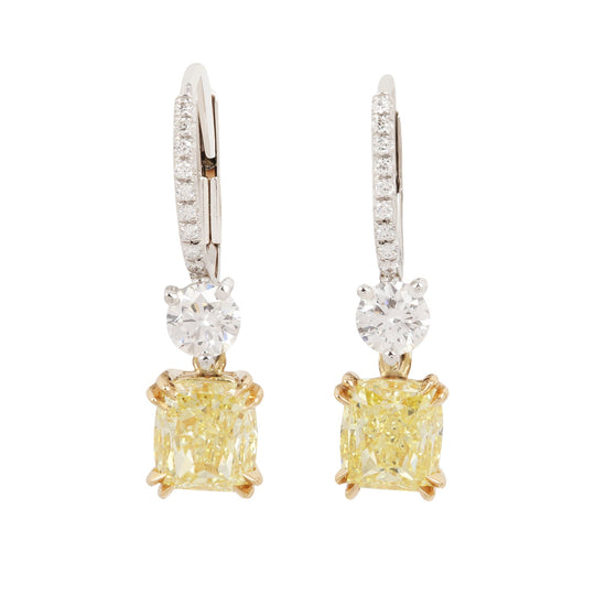 Fancy Intense Yellow Cushion-cut Diamond Drop Earrings
