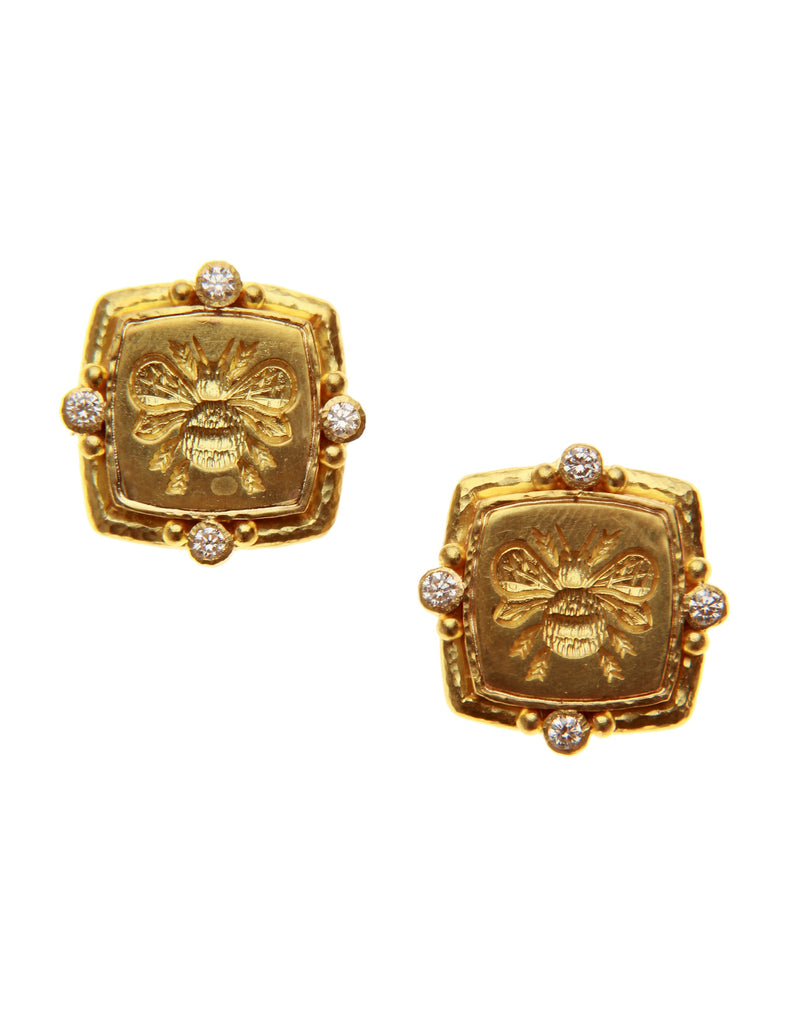 Gold Bee and Diamond Earrings Elizabeth Locke Collection