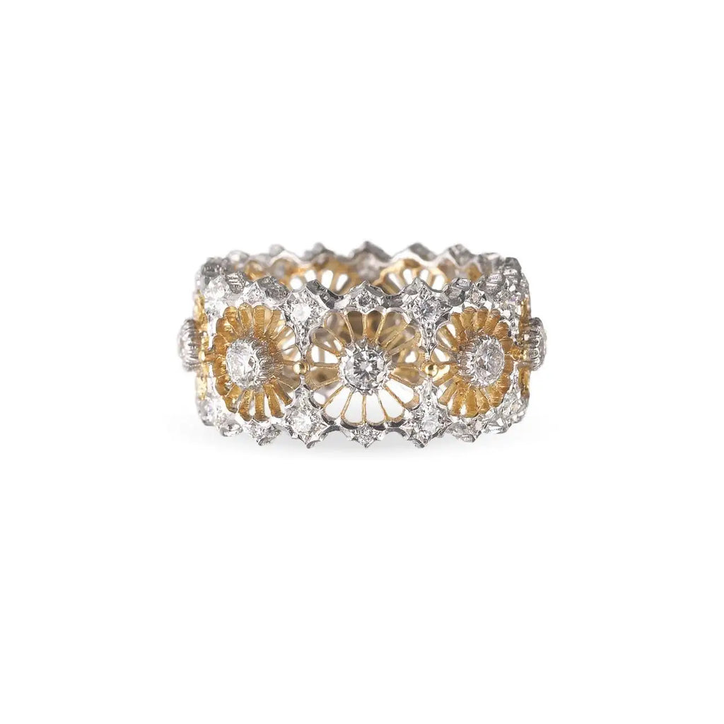 Tulle Raggiera Eternelle Ring in Yellow and White Gold with Diamonds by Buccellati Buccellati Collection