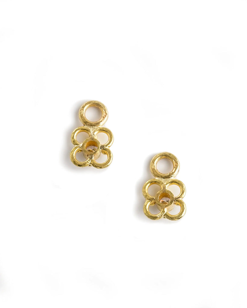 Diamond clover arches earring pendants in 19k yellow gold, full view